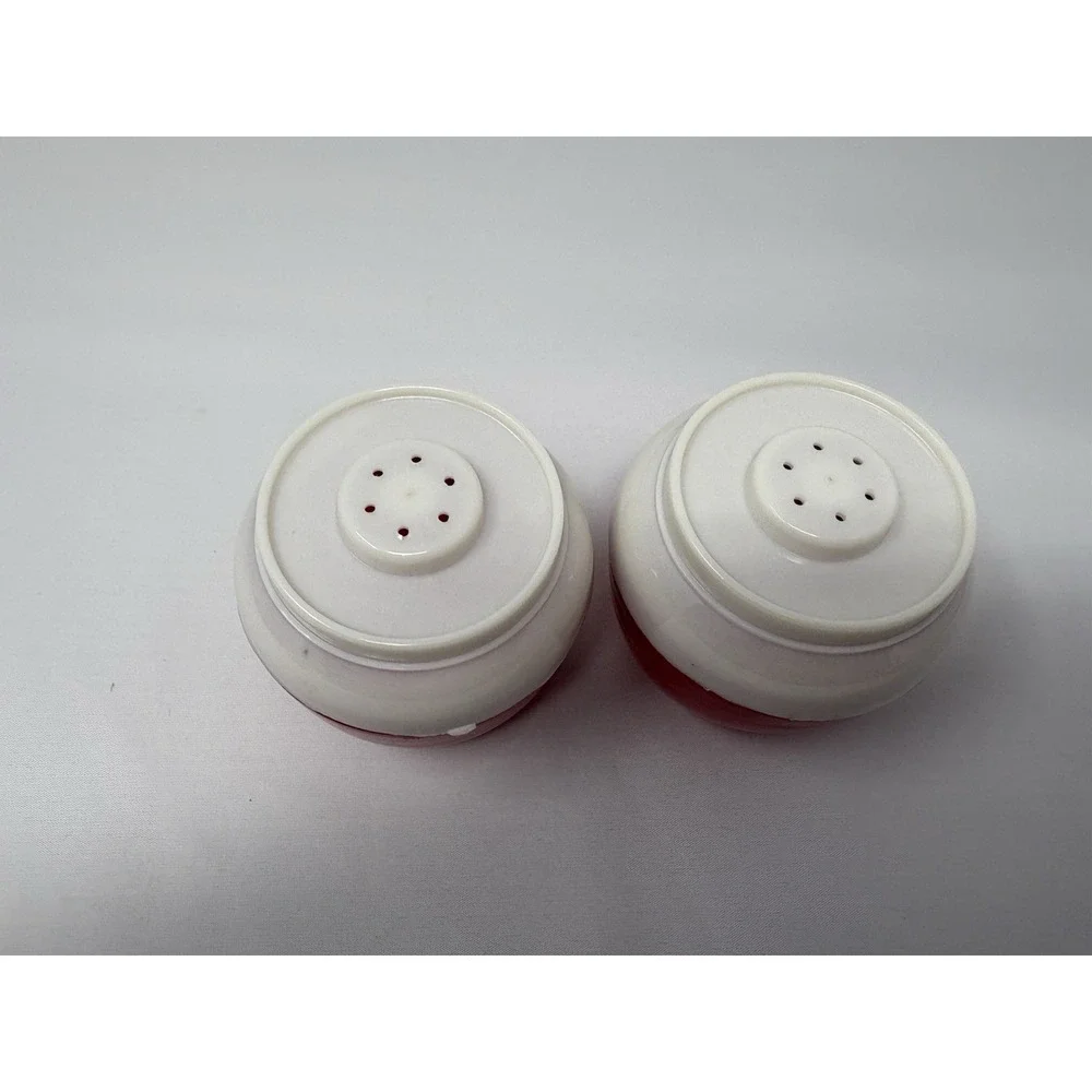 Vintage Red White Bobber Pot Salt and Pepper Shakers Plastic 2